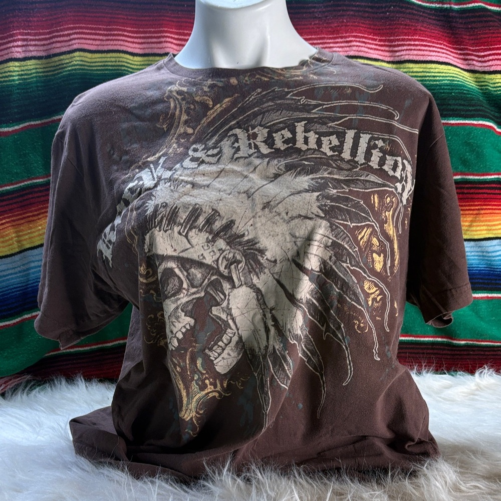 Rebellion Brown Graphic Tee with Skull Design